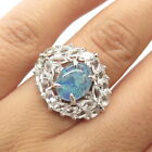 Bague pierre précieuse opale doublet argent sterling 925 véritable topaze blanche et bleu taille 5,25