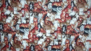 Hi Fashion Fabrics ~ Cats Cuddling White Brown Orange Cotton 44” wide x 1/2 yd - Picture 1 of 4
