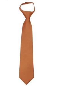 Men's Extra Long Bronze Solid Pretied XL Zipper Necktie Weddings Business Formal - Picture 1 of 1