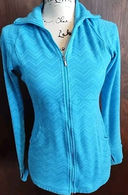 Chevron  Athleisure Full zip  Jacket Womens Small Turquoise Blue Thumb holes - Image 1 of 4