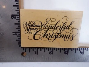 PSX G1591 WISHING YOU A WONDERFUL CHRISTMAS SAYING WOOD RUBBER STAMP EUC L4590 - Picture 1 of 2