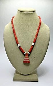 CV61. Vintage Native American Red Coral, Mother of Pearl Beaded Necklace - Picture 1 of 12