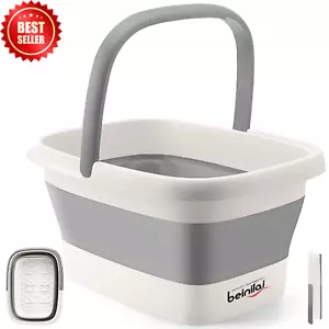 Collapsible Foot Soak Tub Basin w/ Handles Massage Points Foldable Bucket Grey - Picture 1 of 9