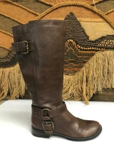 Nine West Womens Brown Leather Knee High Riding Buckle Boot Size 8.5 M  TRINITYR - Picture 1 of 9