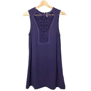 Free People Deep Purple Lace Front Button Back Sleeveless Shift Dress S - Picture 1 of 5