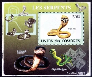 Cobra egipcia, serpientes venenosas, reptiles, comoras 2009 hoja MNH - Imagen 1 de 1