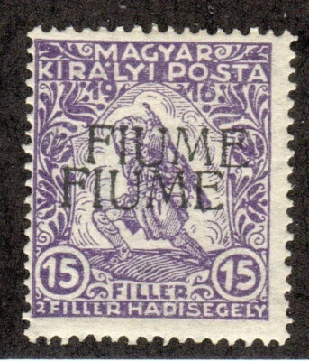 Fiume SC B2b 15f 1918 violeta opaco - error de sobreimpresión doble - MLH F/VF Foto 1 de 3