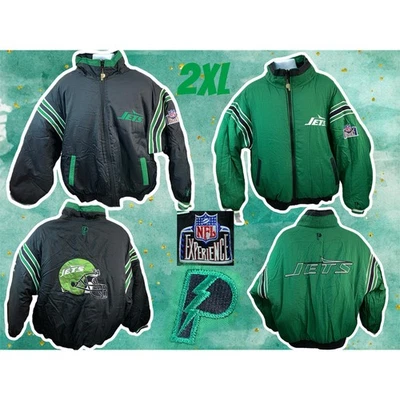 Reversable Vintage 90s New York Jets NFL Pro Player Puffer Jacket Coat XXL Green - Image 1 of 4