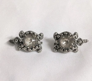 Silver Turtle tuxedo cufflinks w/ Crystal Rhinestone Button Stud Shiny Accessory - Picture 1 of 13