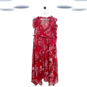 Ex Women's Plus Size Sleeveless Floral Midi Dress in Red (Defect) - Picture 1 of 3