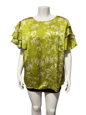 NWT Vince Camuto Plus Size 2X Tiered Ruffle Short Sleeve Satin Blouse Floral - Image 1 of 4