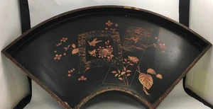 Pink Sparrows and Flowers on Black Vintage Japanese Lacquerware Tray 21.5" - Picture 1 of 11
