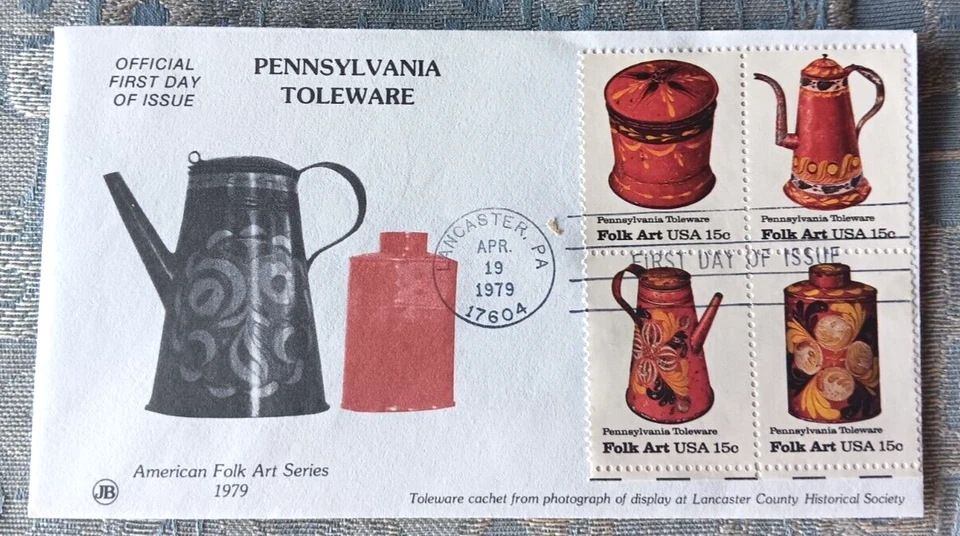 FOLK ART PENNSYLVANIA TOLEWARE COMPLETE SET first  JB CACHET #1 SCARCE FDC 1979 - Image 1 of 1