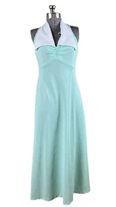 Vintage 60s 1970s Formal Mint Green Halter Dress Gown Empire Waist Pointy Collar - Picture 1 of 9