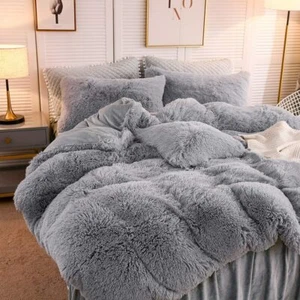 LIFEREVO Peluche Shag Edredón Ultra Suave Cristal Terciopelo 1 Pieza Doble Lt Gris NUEVO - Imagen 1 de 5