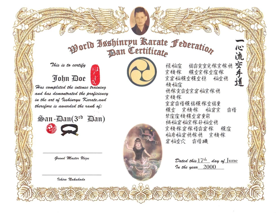 Isshinryu Karate Custom 11x14 Rank certificate - Image 1 of 2