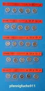 50 Pfennig 1997 - 2001 A-D-F-G-J komplett Stempelglanz 25 Münzen Kleinstauflagen