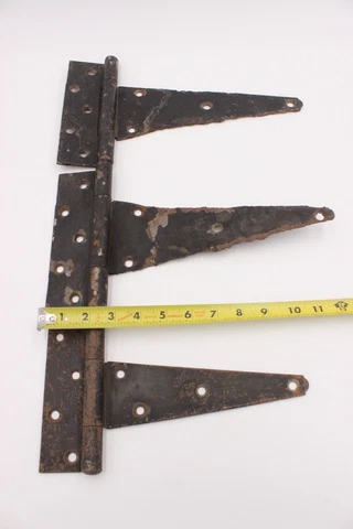 Lot Of 3 Antique Rusty T Strap Hinges Barn Door 1 Set and Single Large READ Cover
