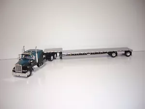 DCP FIRST GEAR 1/64 BLACK AND TEAL KENWORTH W900L W/T SLEEPER&DROP DECK TRAILER - Picture 1 of 12