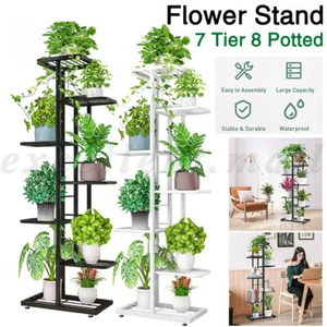 7 Tier Metal Plant Stand Flower Garden Display Flower Holder Rack Shelf Outdoor - Picture 1 of 14