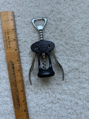Vintage 90s Classical Chromed Winged Corkscrew Wine Bottle Opener Black & Silver - Image 1 of 4