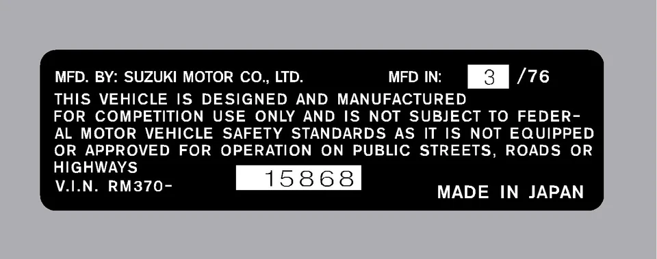 ETIQUETA TUBO DE DIRECCIÓN SUZUKI RM370 / CALCOMANÍA REPRO Foto 1 de 1