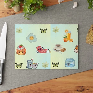 Küche Glas Schneidebrett mit Kawaii Lebensmittel Designs - Bild 1 von 10