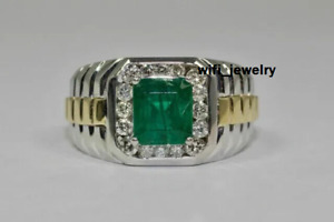 Men's Wedding Band Ring 2.50 Ct Simulated Green Emerald 925 Sterling Silver