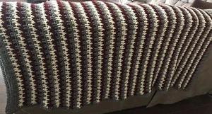 Handmade Crochet Blanket Afghan Throw Gray, Maroon and Cream Size 40x57 - Picture 1 of 6