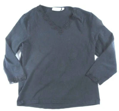 Croft & Barrow эластичной женщин черный 3/4 рукав кружева отделки V шеи вязаная рубашка Sz M - Изображение 1 из 4