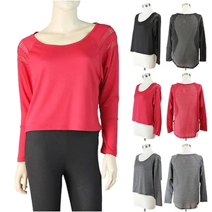 Fashion Top Scoop Neck High Low Hem Long Sleeve Sheer Mesh Back T-Shirt S M L - Picture 1 of 10