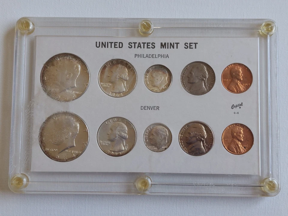 1964 United States Mint Set in Capital Holder- Philadelphia + Denver 10 Coin Set - Image 1 of 4