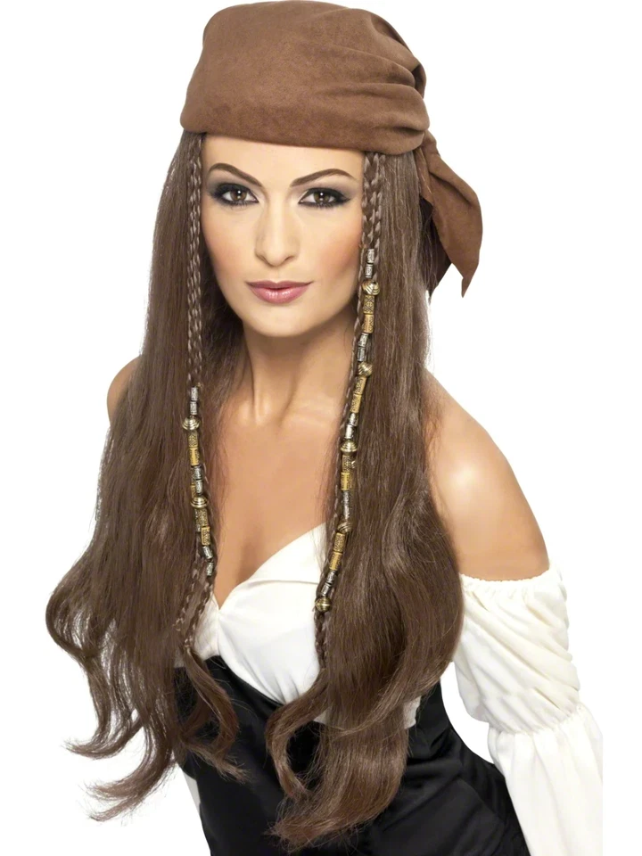 Pirate Buccaneer Wig Adult Womens Smiffys Fancy Dress Costume Accessory Brown - Image 1 of 1
