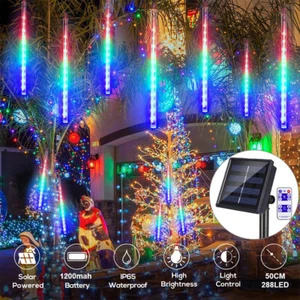 288 LED Solar Meteor Shower Lights 8 Tube Outdoor Garden Rain Tree String Light - Picture 1 of 13