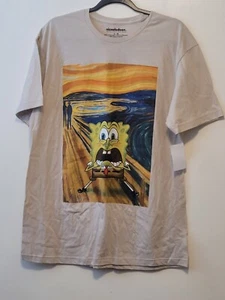 New! SpongeBob SquarePants Da Vinci The Scream T-Shirt Size L Youth/Teen Cream - Picture 1 of 3