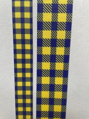Blue and Yellow  check plaid Grosgrain ribbon  7/8" 1.5” university of Michigan - Image 1 of 2