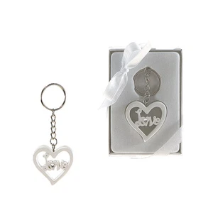 Mega Favors - Heart with LOVE and Rhinestone Poly Resin Key Chain - White, 12PCS - Picture 1 of 2