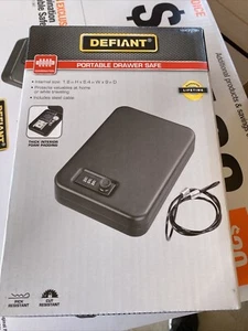 Combination Steel Portable Drawer Safe Pistol Safe Defiant 6.4X9'' NEW IN BOX - Picture 1 of 22