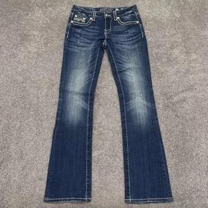 Miss Me Jeans Damen Schnalle Größe 27 X 34 Gold & Weiß Stickerei Ausgefranstes Unterteil - Bild 1 von 18
