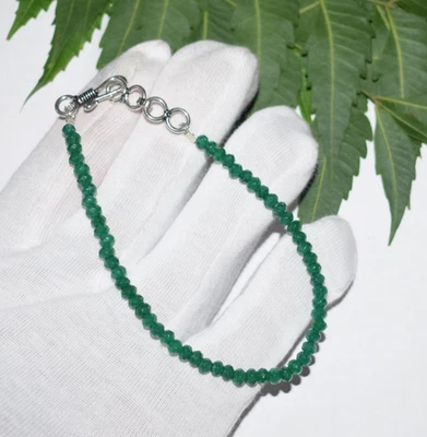 925 Sterling Silver Jewelry Bracelet Green Emerald Dyed Gemstone Round 4 mm - Image 1 of 4