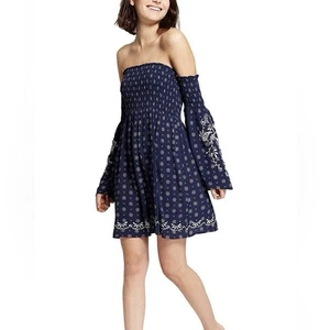 NWT Xhilaration Embroidered Off the Shoulder Attached Sleeves Dress Size M Boho - Picture 1 of 11