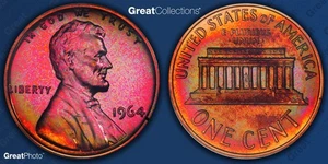 1964 TONED Lincoln Memorial Cent Proof ANACS PF 66 RB PR66RB Toning Coin 1C - Picture 1 of 5