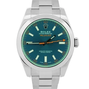 PAPERS Rolex Milgauss Z-Blue Green 40mm Stainless Steel Watch 116400 GV BOX - Picture 1 of 8