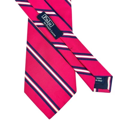 Vintage Polo Ralph Lauren Silk Repp Tie Mens Regimental Pink Ivy League 57 in - Image 1 of 4