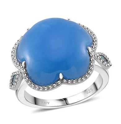 Blue Jade & Betroka Blue Apatite 16.20 ctw Cherry Blossom Ring Sz7 Silver 925 - Image 1 of 4