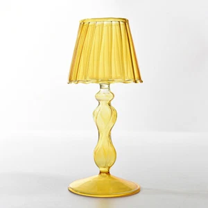 Glass Candle Holder Table Lamp Shape Candlesticks for Tea Light Desk Decoration - Picture 1 of 18