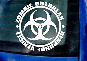 Calcomanías pegatinas para parachoques de coche Biohazard Sign Zombies Brote Respuesta Walking Dead - Imagen 1 de 2