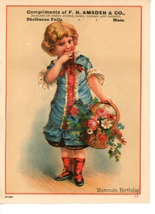 1890s Large Victorian Trade Card. Amsden's Holiday Goods. Shelburne Falls, Mass - Picture 1 of 2