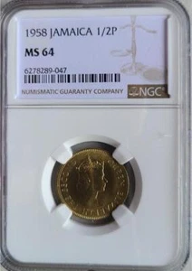 Jamaica 1/2 Penny 1958 NGC MS 64 - Picture 1 of 2