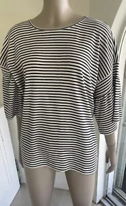 Navy and White Striped Top / Flared Sleeves Size 40/M Runs Full NWT Portugal - Picture 1 of 10